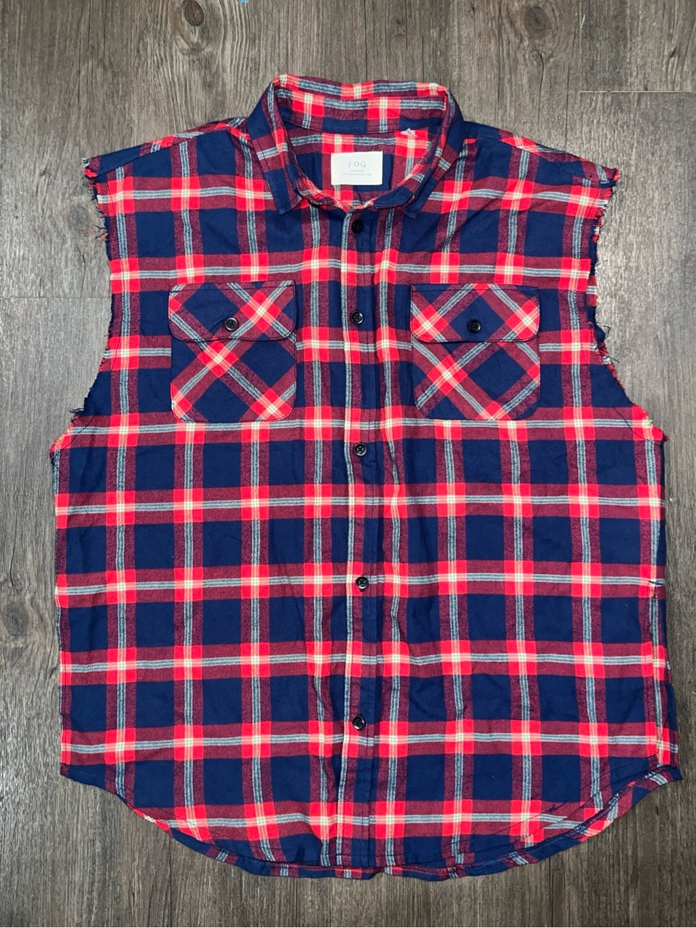 Fear of God collection One Sleeveless Red & Navy Plaid Button-Up Shirt